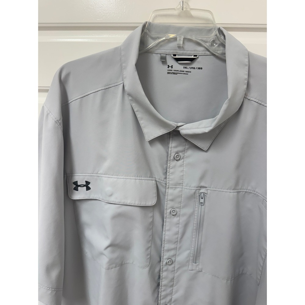 Under Armour Mens 3XL Gray Short Sleeve Fishing Hiking Button Down Shirt